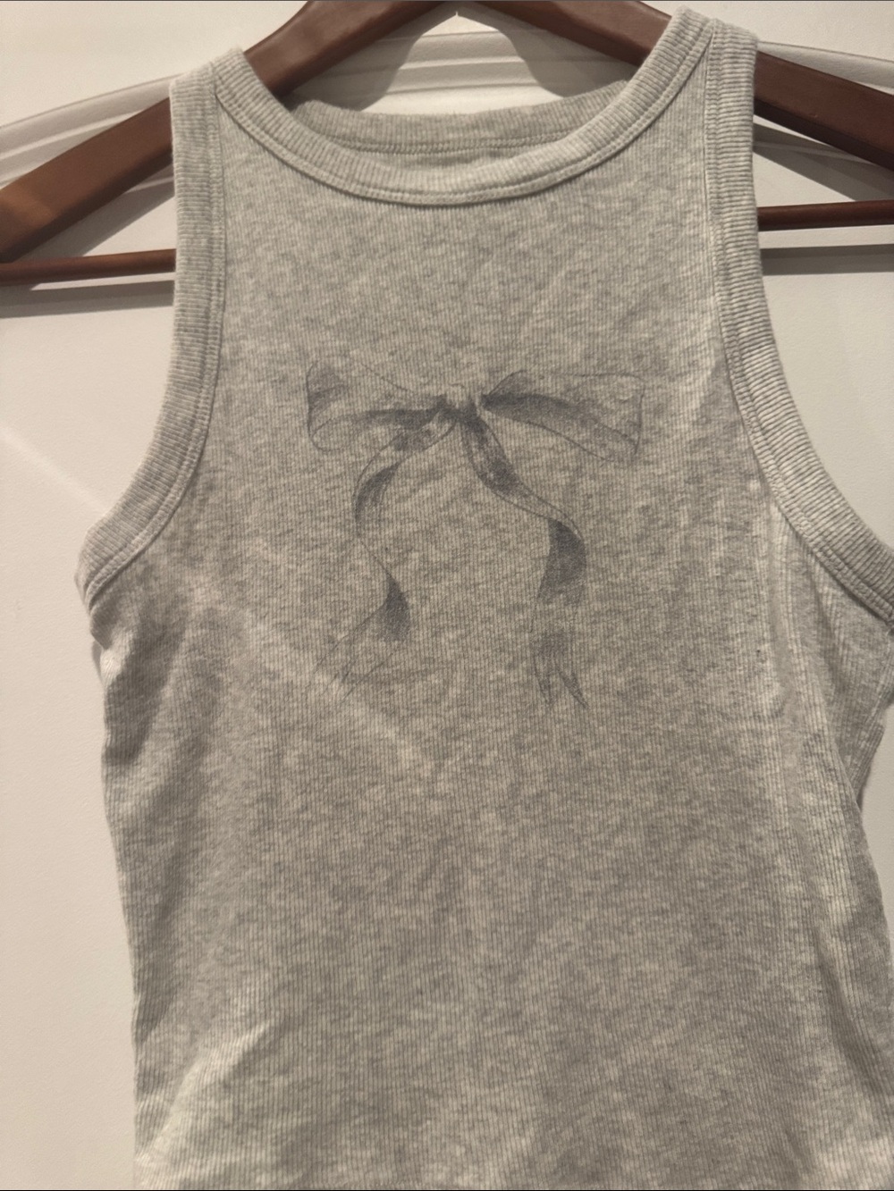 Hollister Gray Ribbed Tank Top with navy Bow Graphic small